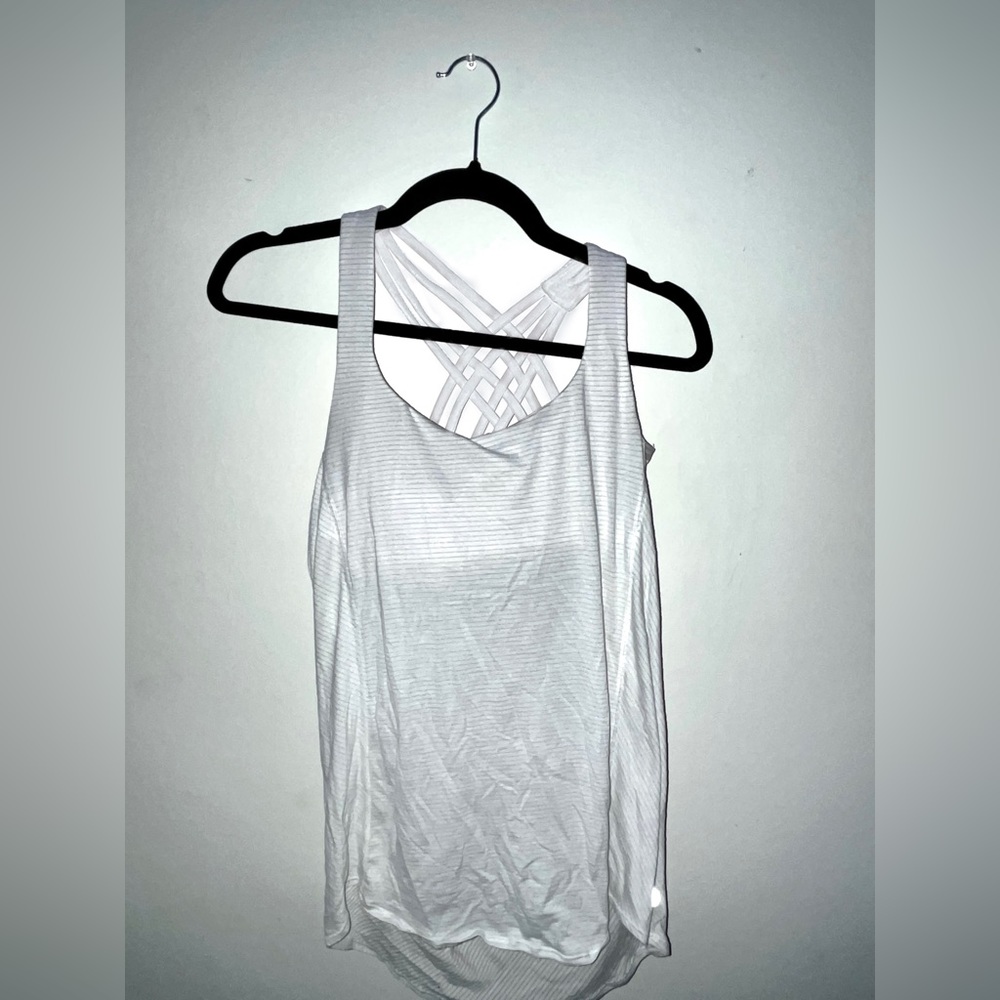 white stripped open back lululemon tank top